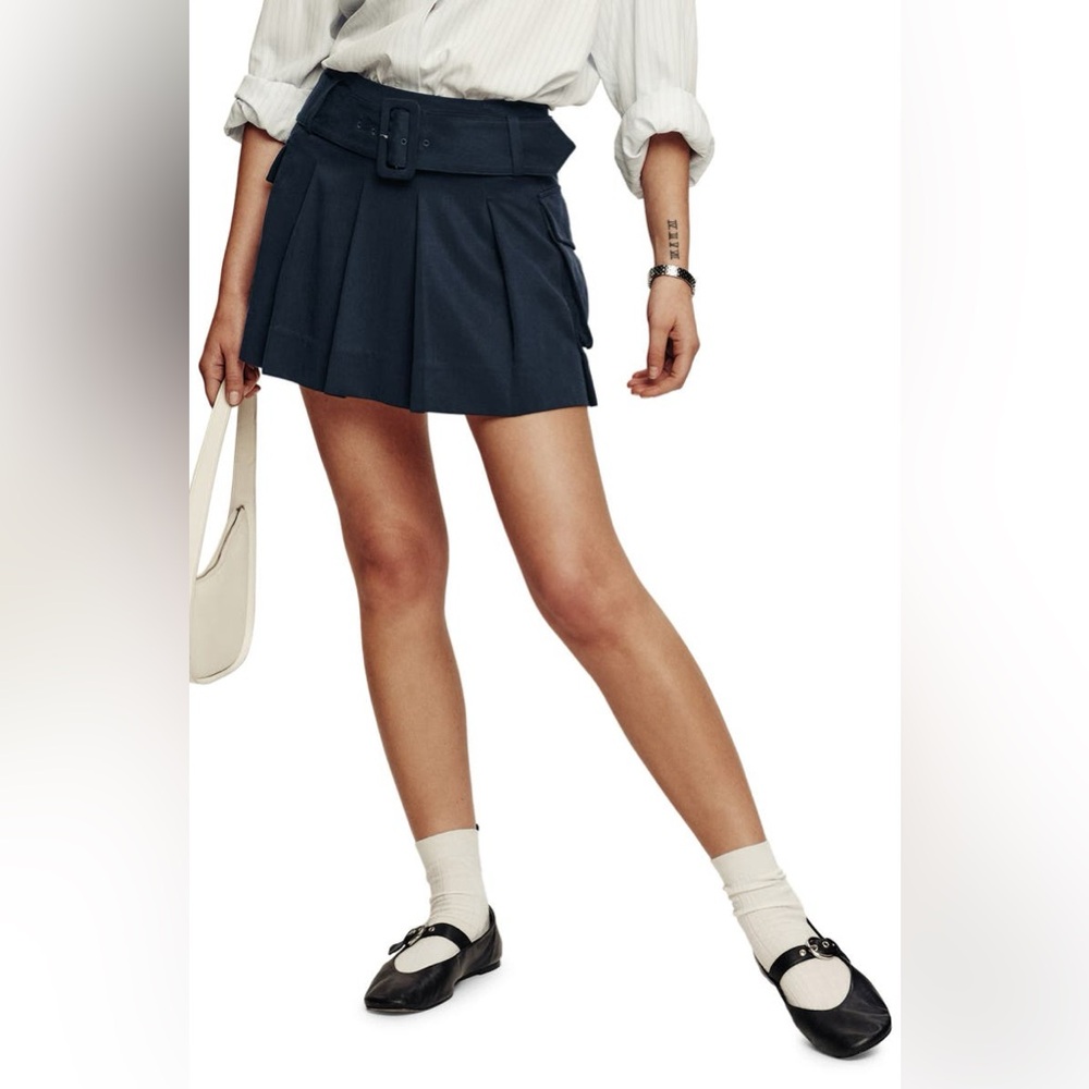 Reformation Brinley Belted Pleated Cargo Skirt Midnight sz 2 NWT